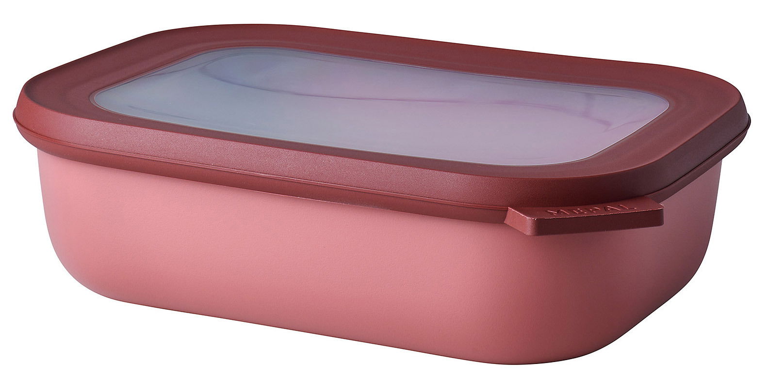 Mepal Multischüssel Vivid Mauve CIRQULA Rechteckige Multischüssel in Vivid Mauve mit transparentem Deckel, seitliche Perspektive