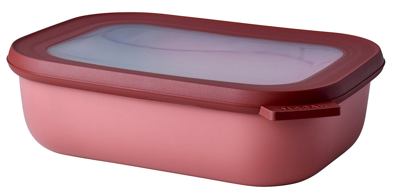 Mepal Multischüssel Vivid Mauve CIRQULA Rechteckige Multischüssel in Vivid Mauve mit transparentem Deckel, seitliche Perspektive