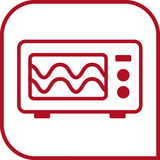 Rotes Symbol einer Mikrowelle mit Wellenlinien, Vorderansicht