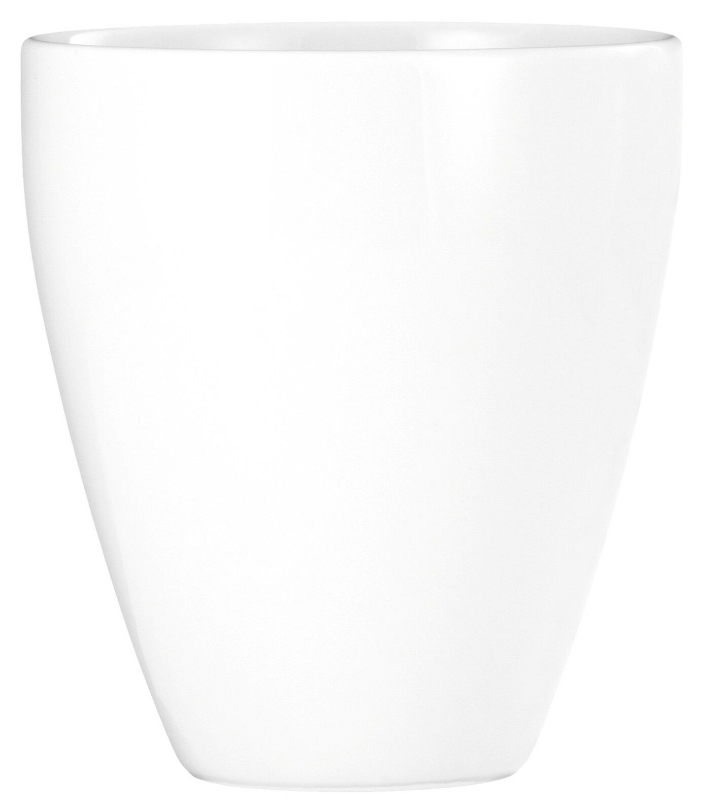 Weißer Trio Becher mit Henkel, seitliche Perspektive