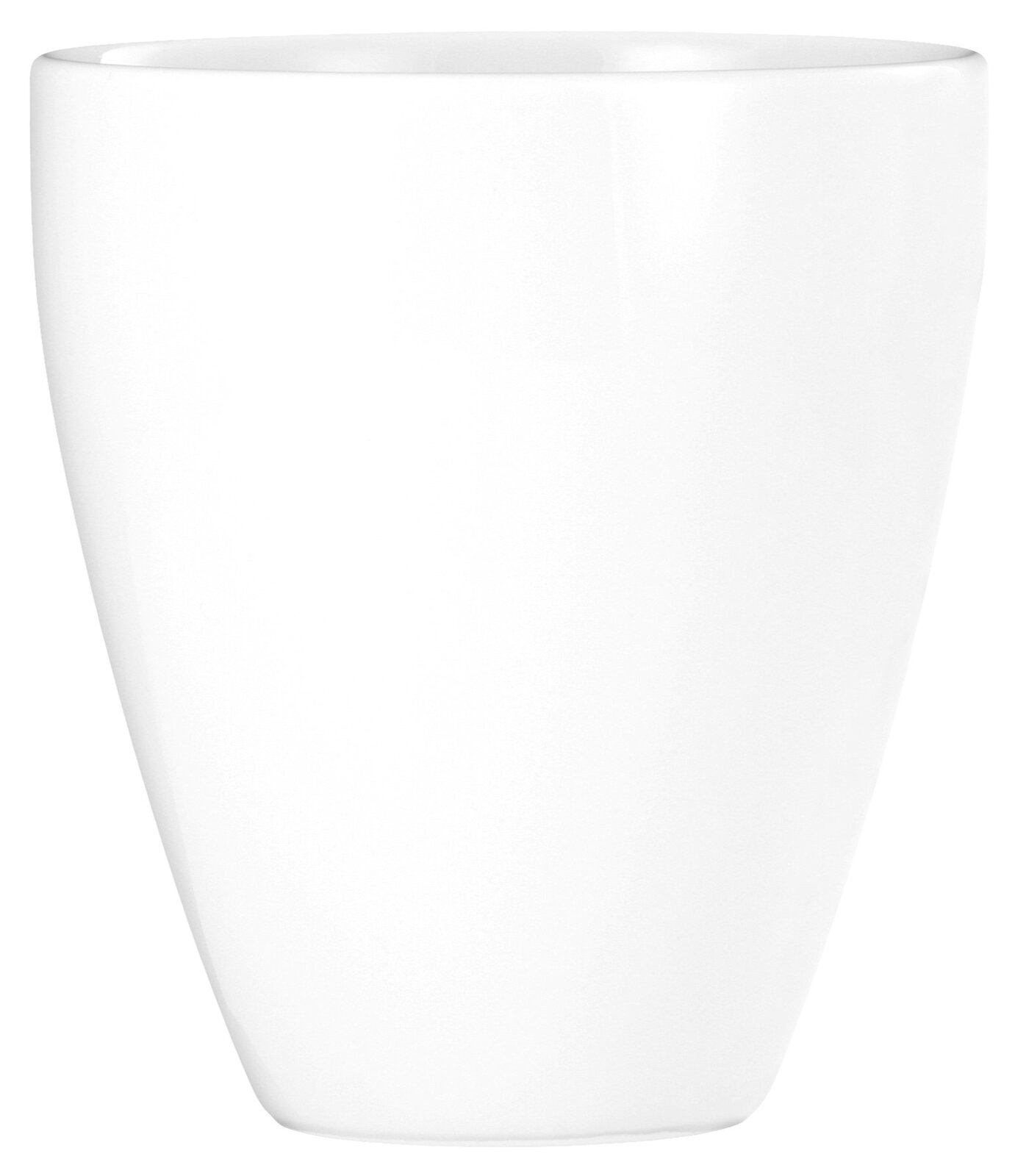 Weißer Trio Becher mit Henkel, seitliche Perspektive