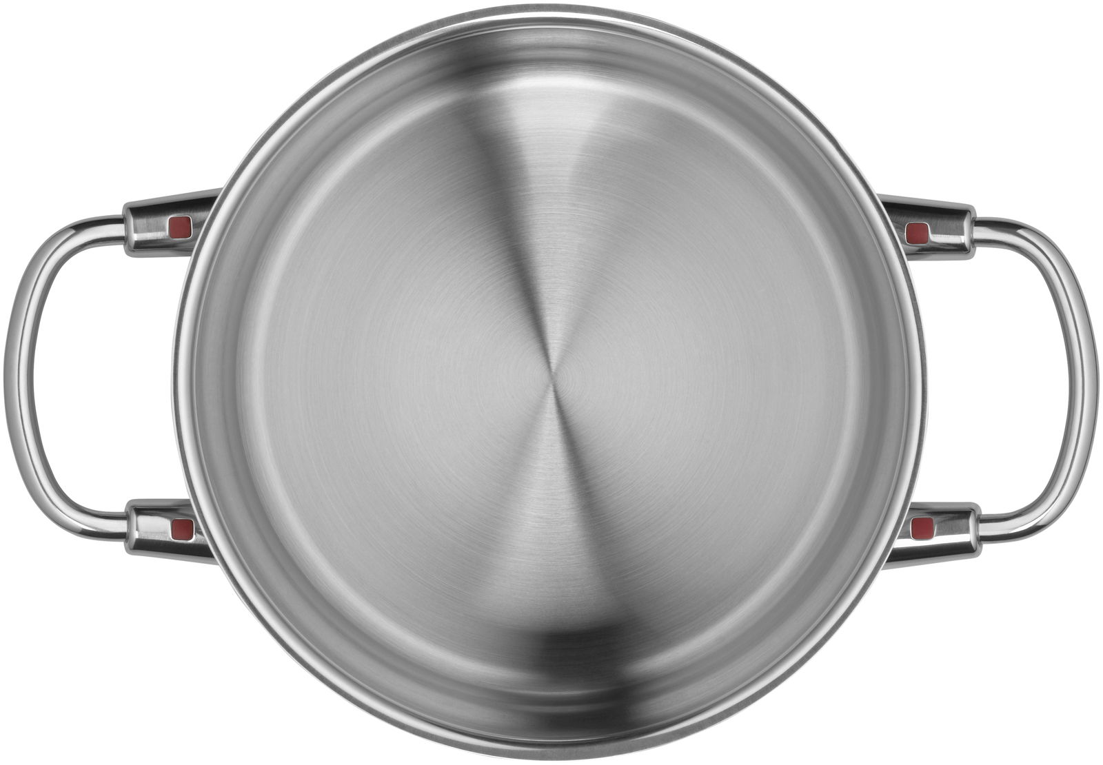 Topf aus Edelstahl mit zwei Griffen, Ansicht von oben
