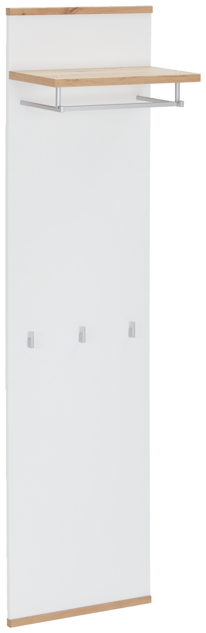 XORA Garderobenpaneel lang YAMAEL Garderobenpaneel in Weiß mit Holzdetails, seitliche Perspektive