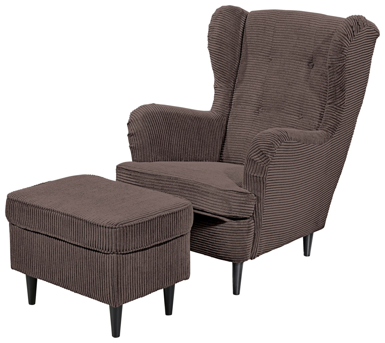 Z2 Sessel OSKAR Brauner Ohrensessel mit passendem Hocker, Vorderansicht