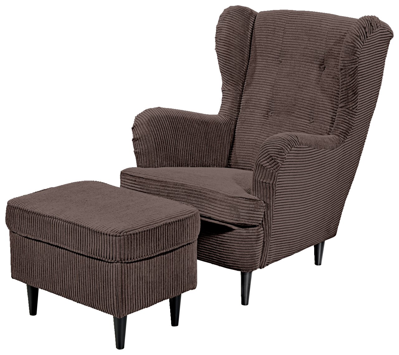 Z2 Sessel OSKAR Brauner Ohrensessel mit passendem Hocker, Vorderansicht