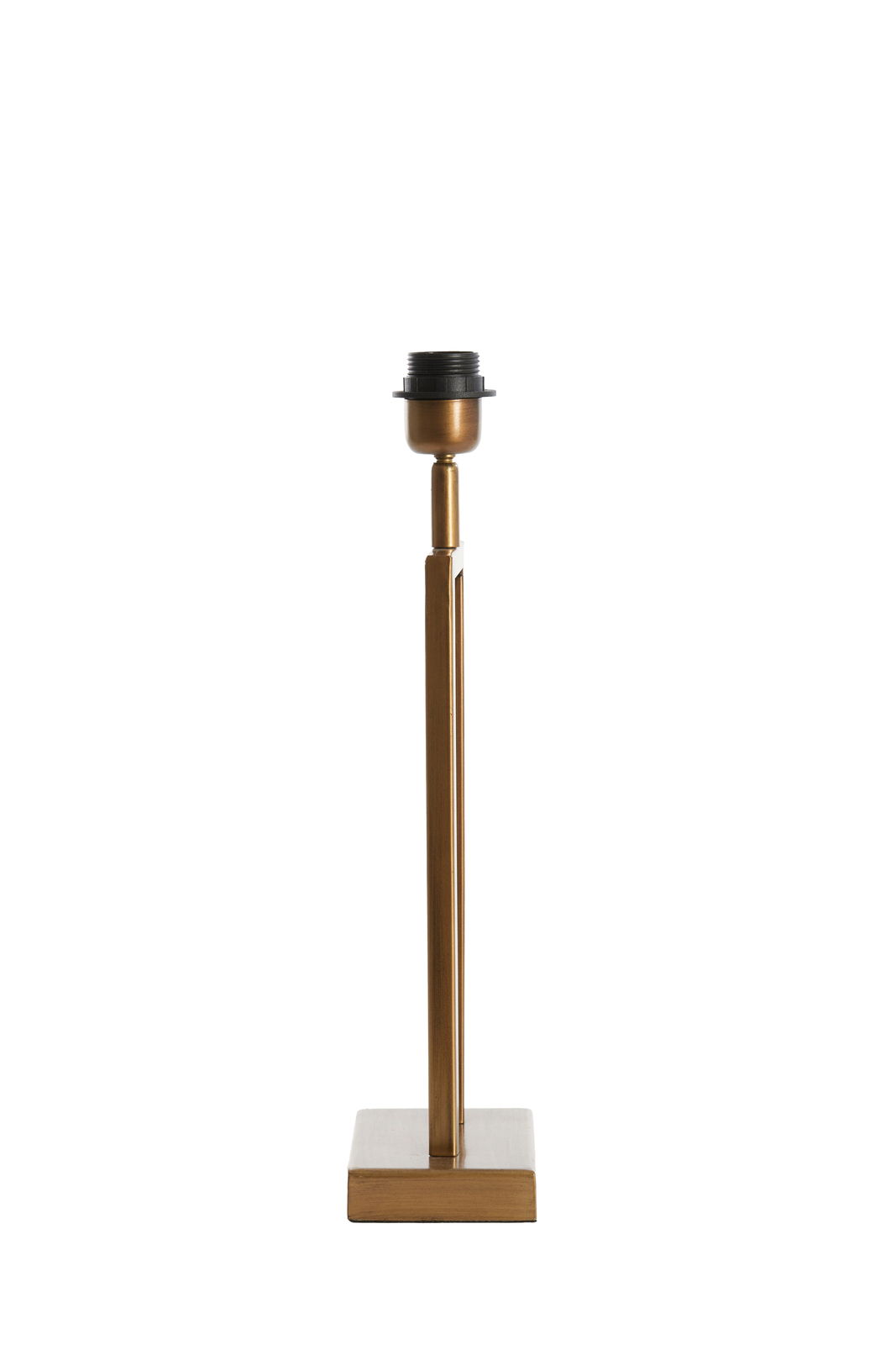 Frontale Ansicht eines eleganten, goldfarbenen Lampenfußes der Light&Living Leuchte SHIVA mit rechteckiger Basis.