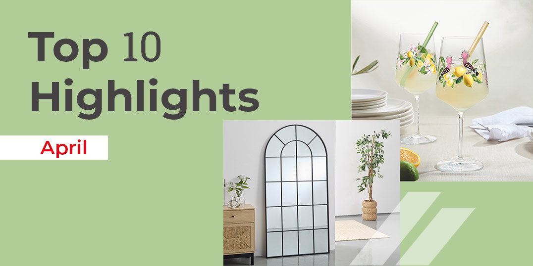 Top 10 Highlights März – Weingläser mit Zitronendekor und dekorativer Fenster-Spiegel für moderne Wohnräume.