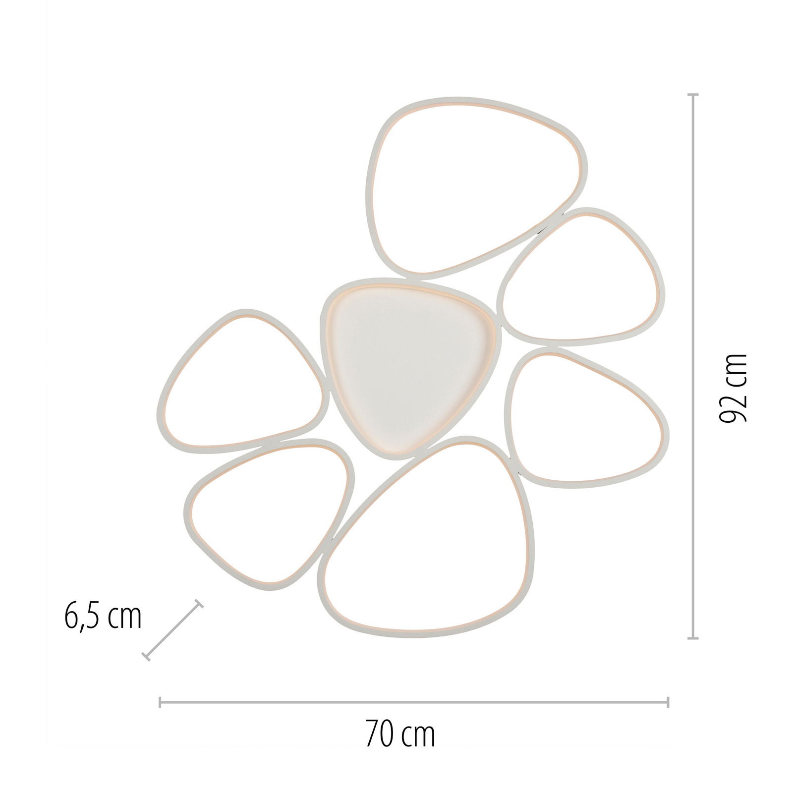 Moderne Deckenleuchte in organischer Form mit mehreren ovalen Elementen, Draufsicht