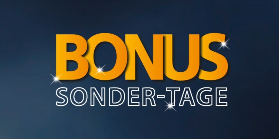 Slogan Bonus Sonder-Tage auf einem blauen Hintergrund.