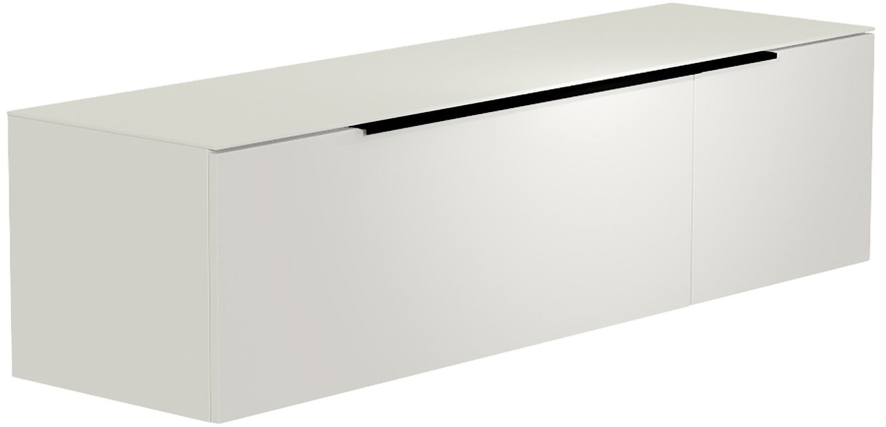 Weißes Hänge-Lowboard mit zwei Türen, seitliche Perspektive