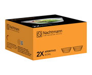 Verpackung der Nachtmann Aperitivo Schale, 2-teilig, aus feinem Kristallglas, perspektivische Ansicht von der Seite.