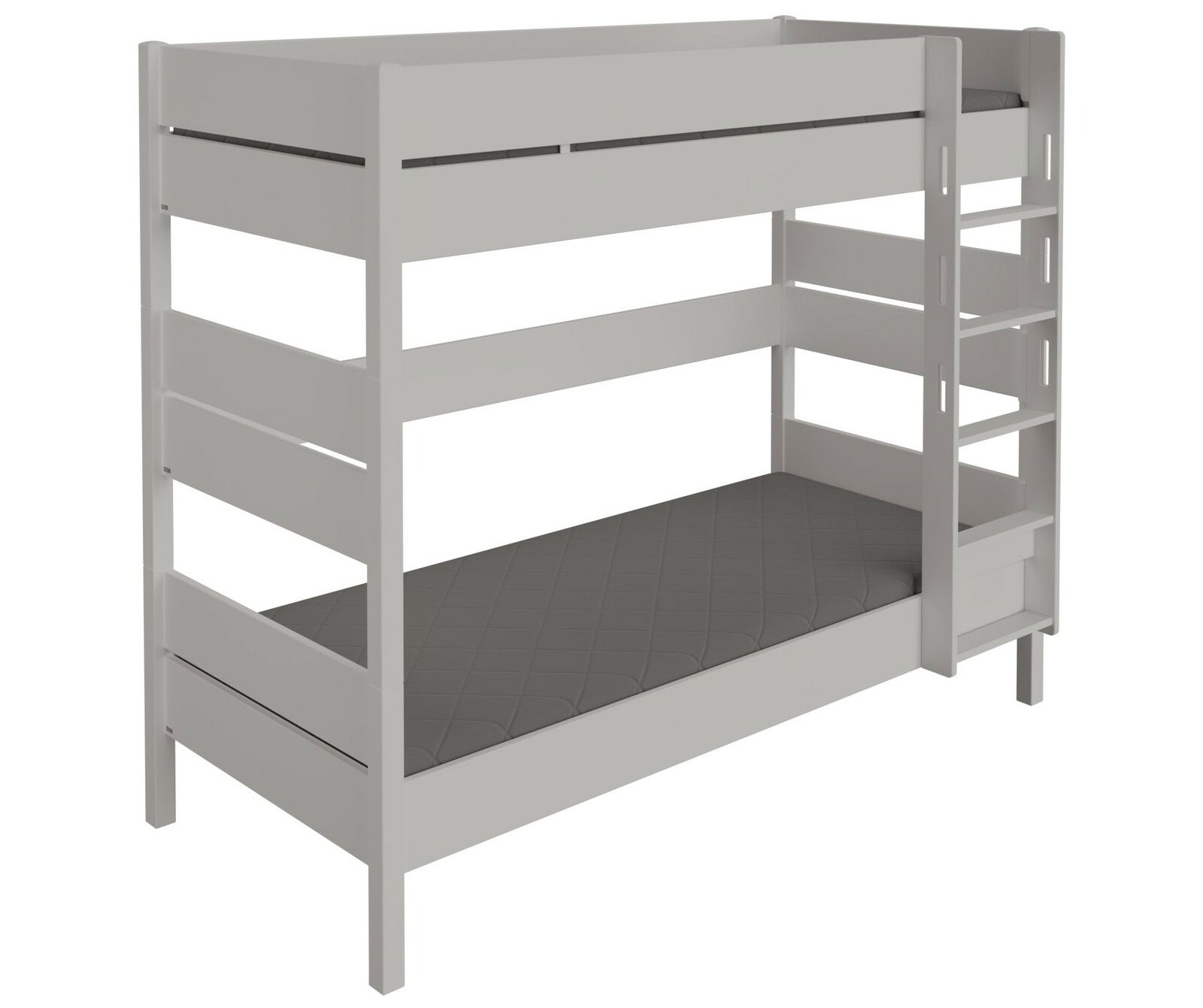 Weißes Etagenbett mit Leiter, seitliche Perspektive