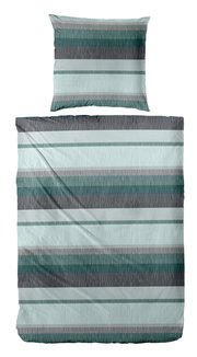 Bettwäsche-Set mit Streifenmuster in Grün- und Grautönen, Draufsicht
