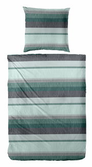 Bettwäsche-Set mit Streifenmuster in Grün- und Grautönen, Draufsicht