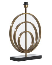 Moderner Lampenfuß aus Metall mit kreisförmigem Design, seitliche Perspektive