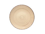 Runde, beige Keramikplatte mit konzentrischen Kreisen, von oben betrachtet.