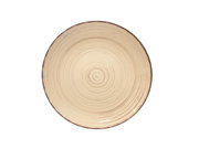 Runde, beige Keramikplatte mit konzentrischen Kreisen, von oben betrachtet.