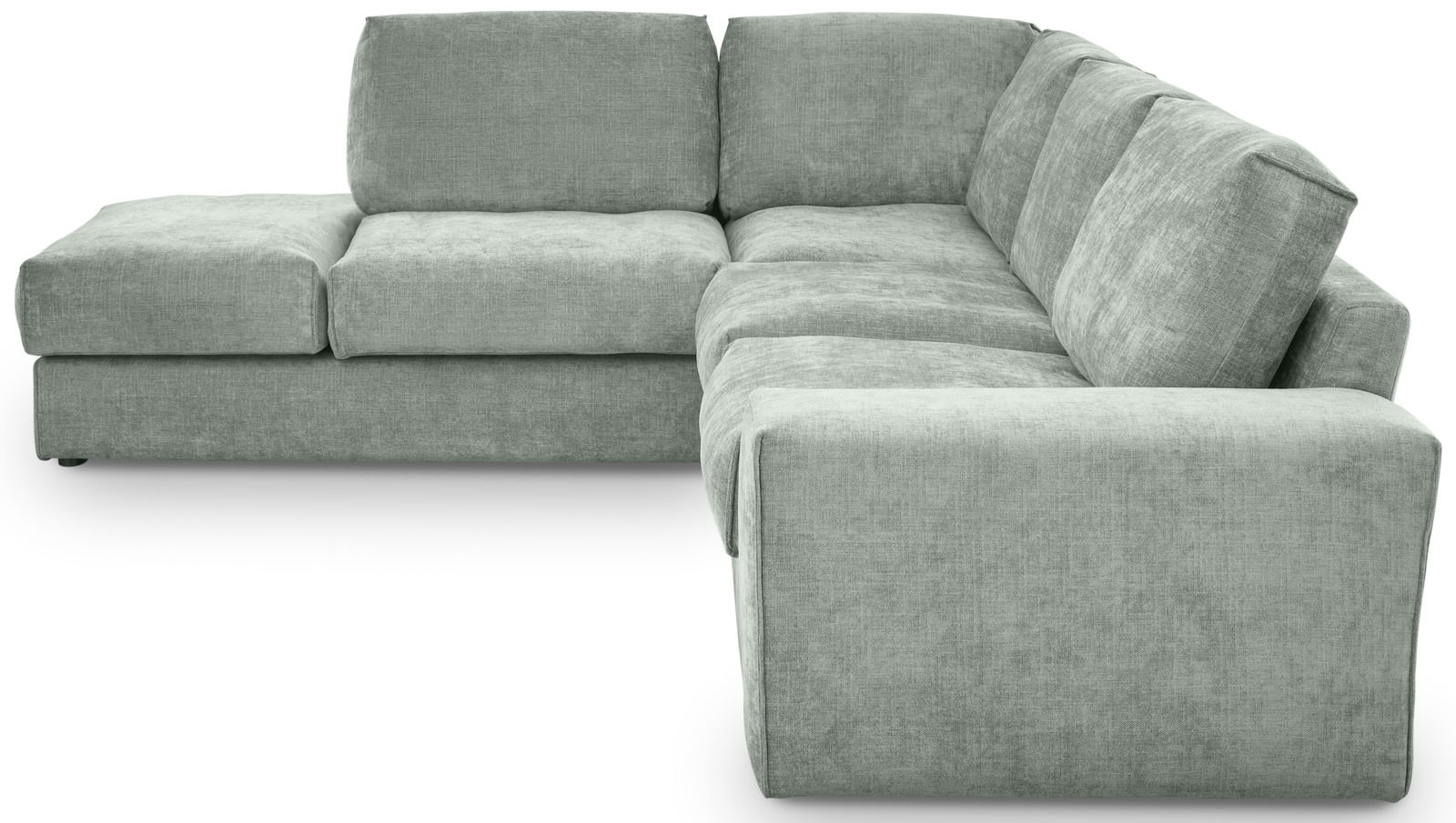Graues Ecksofa in L-Form, Perspektive von vorne links