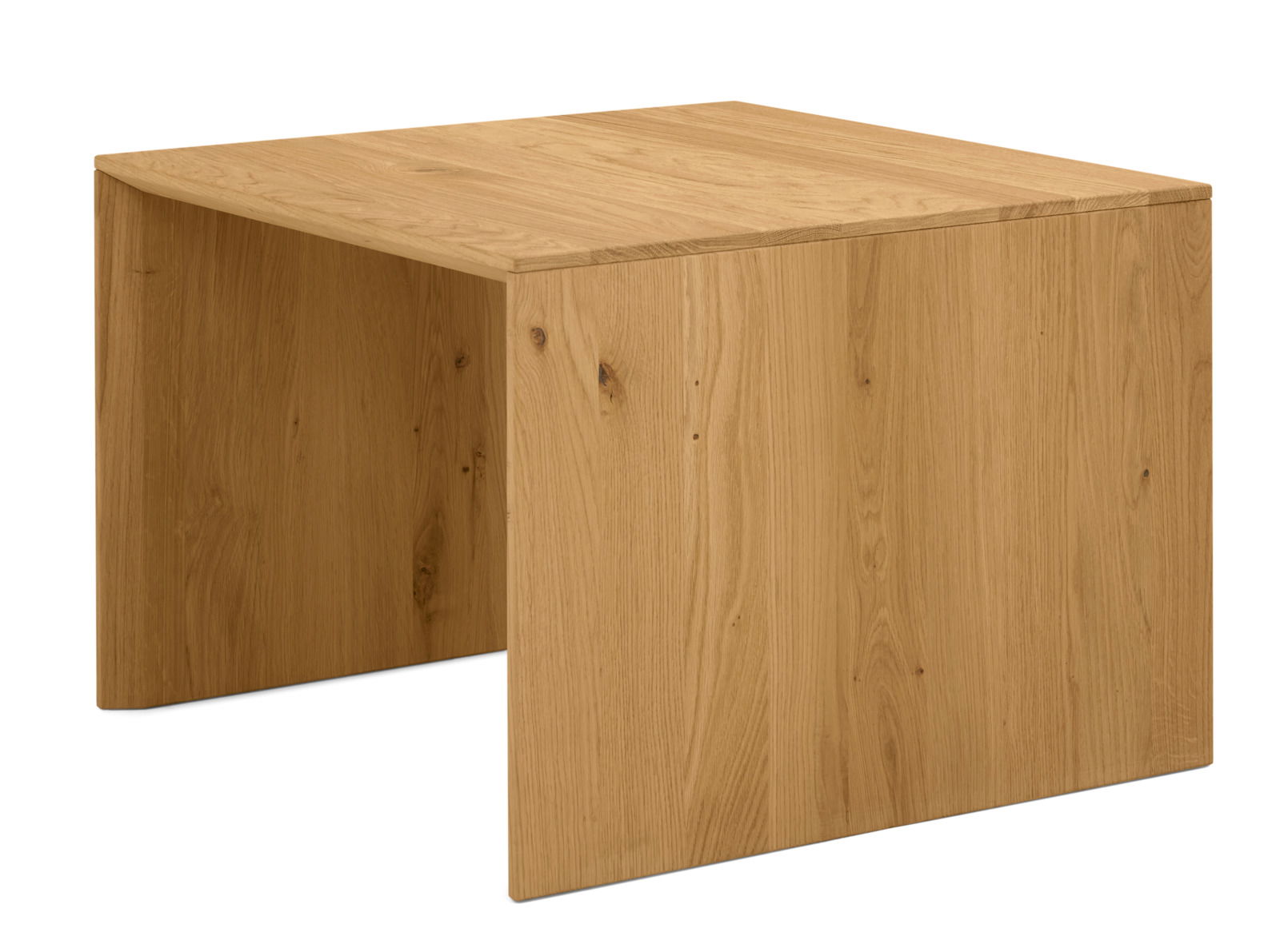 Moderner Beistelltisch aus Holz in Eichenoptik, seitliche Perspektive