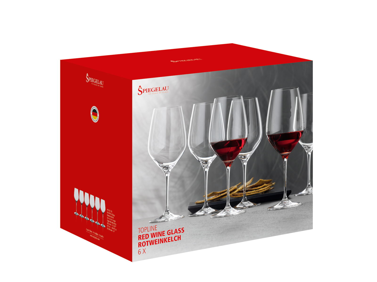 Spiegelau Bordeauxkelch TOPLINE Verpackung mit sechs Bordeauxkelchen der Marke Spiegelau, Vorderansicht