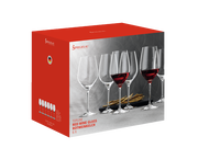 Verpackung mit sechs Bordeauxkelchen der Marke Spiegelau, Vorderansicht