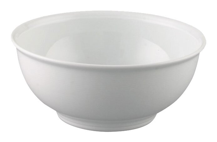 Weiße Schüssel aus Porzellan, 22 cm Durchmesser, seitliche Perspektive