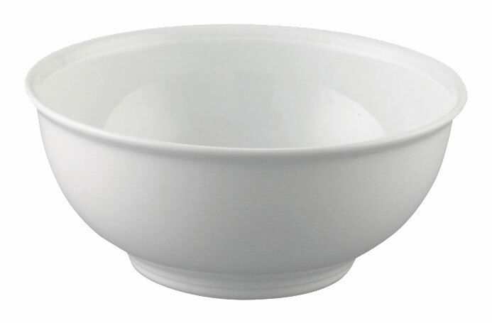 Weiße Schüssel aus Porzellan, 22 cm Durchmesser, seitliche Perspektive