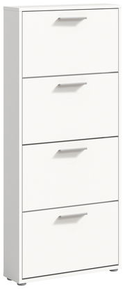 Weißer Schuhkipper mit vier Klappen, seitliche Perspektive