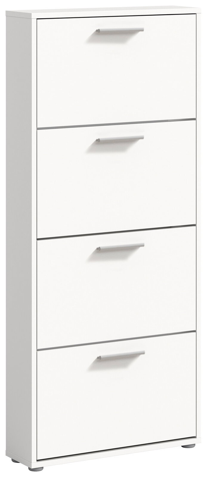 Weißer Schuhkipper mit vier Klappen, seitliche Perspektive