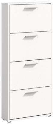 Weißer Schuhkipper mit vier Klappen, seitliche Perspektive