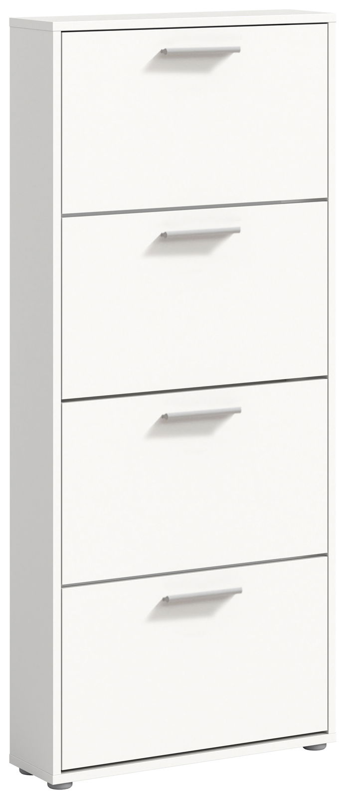 Weißer Schuhkipper mit vier Klappen, seitliche Perspektive