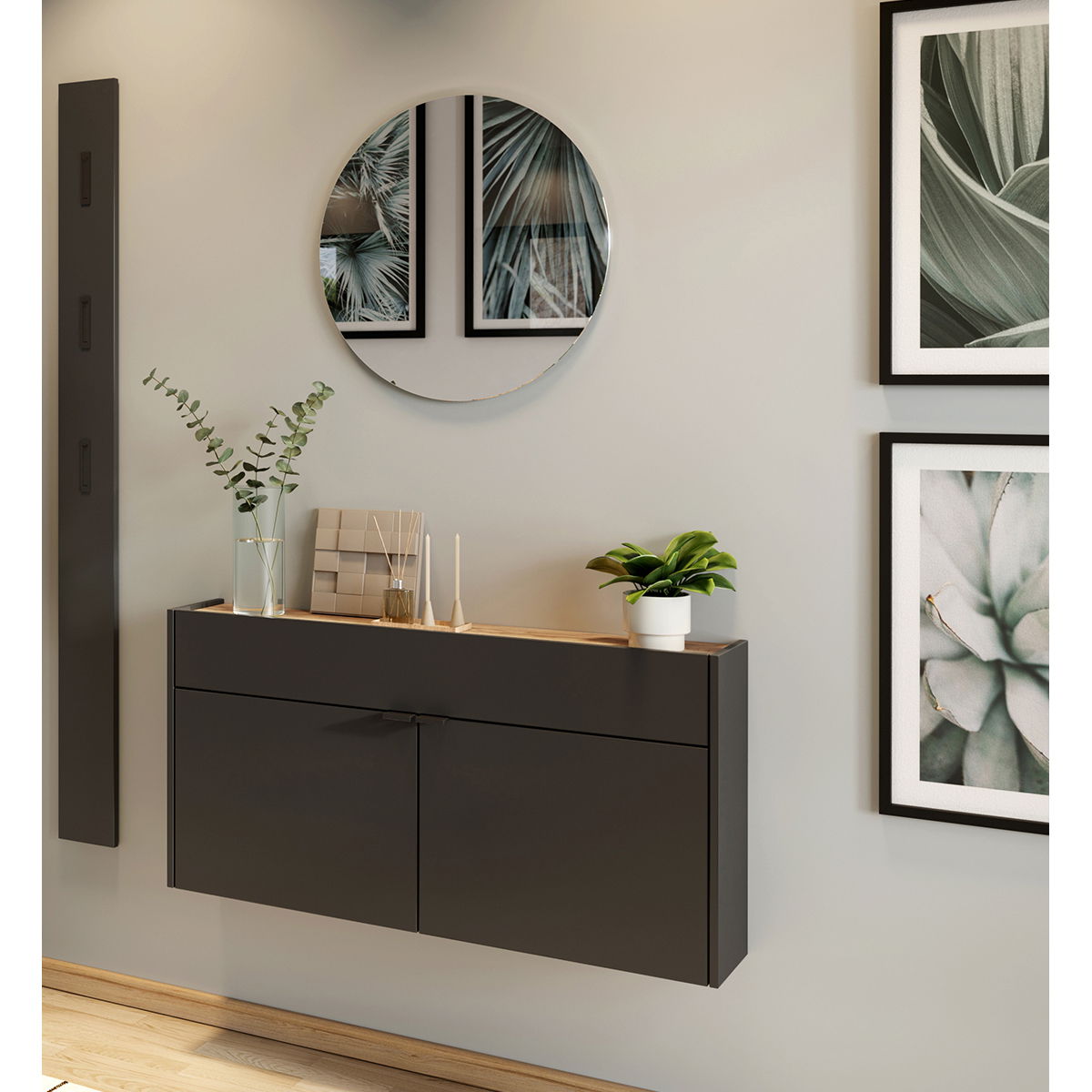 MID.YOU Garderobeset AMECA Moderne Garderobe mit Spiegel und Dekoration, seitliche Perspektive