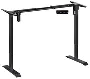 Elektrisches Tischgestell in schwarzer Farbe, seitliche Perspektive, mit Bedienelementen für Höhenverstellung.