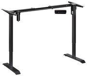 Elektrisches Tischgestell in schwarzer Farbe, seitliche Perspektive, mit Bedienelementen für Höhenverstellung.