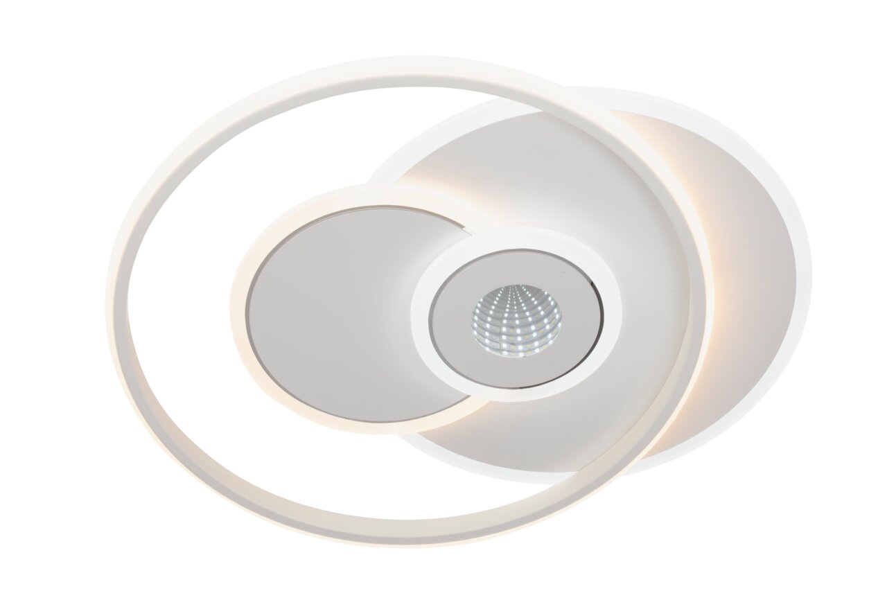 Moderne LED-Deckenleuchte mit kreisförmigem Design, seitliche Perspektive