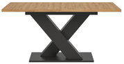 Moderner Esstisch mit Holztischplatte und schwarzem X-förmigem Metallgestell, Frontalansicht