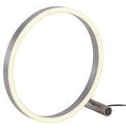 Moderne Tischleuchte RITUS in Ringform mit seitlicher Perspektive, leuchtend und mit Touch-Schalter.