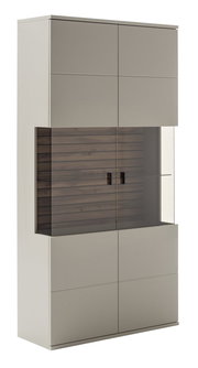 Kombi-Vitrine LÜTTICH in moderner Frontansicht mit Glas- und Holzelementen.