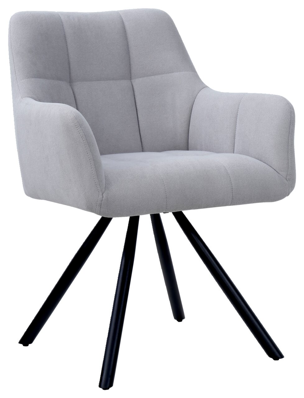 Hom´in Armlehnstuhl REINHOLD Grauer Armlehnstuhl mit gepolstertem Sitz und Rückenlehne, schwarzes Metallgestell, seitliche Perspektive