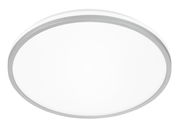 Runde LED-Deckenleuchte in Weiß mit silbernem Rand, Ansicht von unten