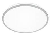 Runde LED-Deckenleuchte in Weiß mit silbernem Rand, Ansicht von unten