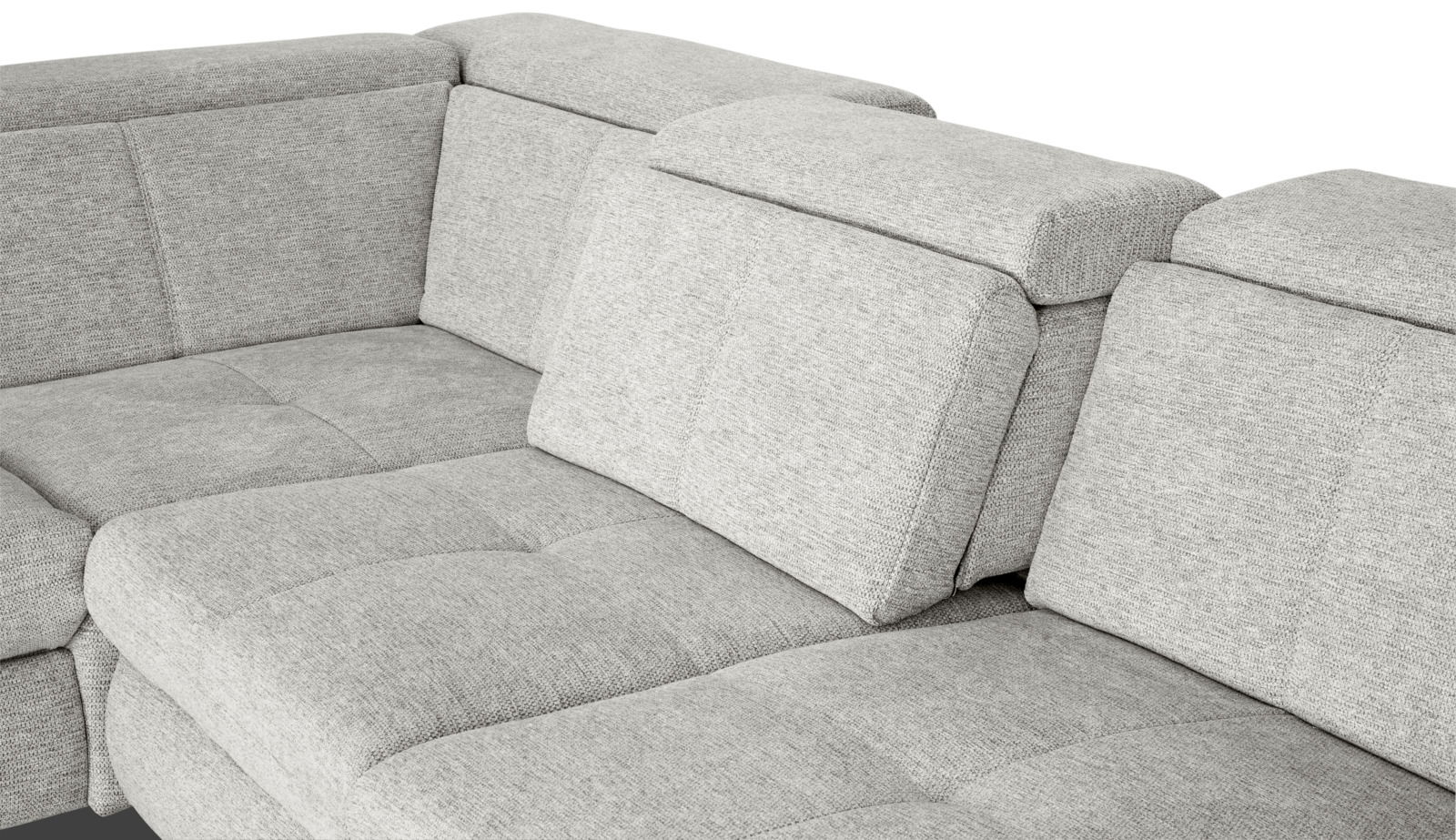 Graue Rundecke mit verstellbarer Rückenlehne, Perspektive von oben.