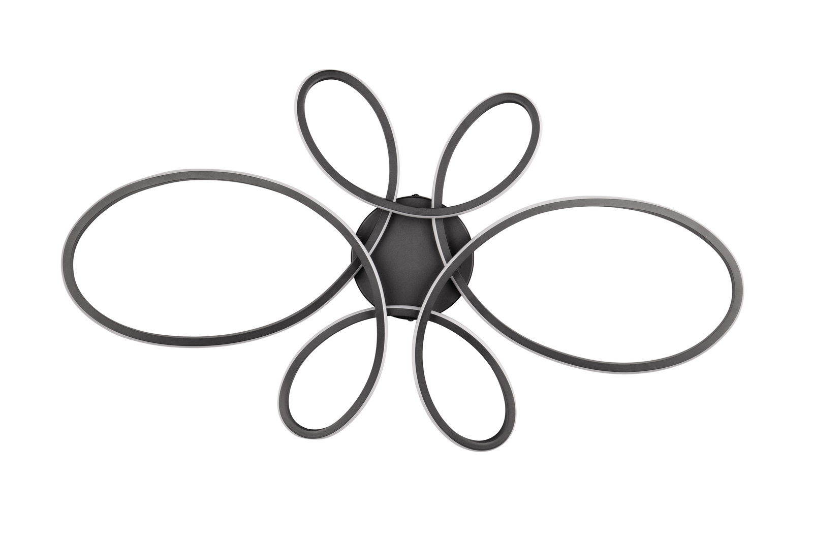 Moderne Deckenleuchte FLY mit geschwungenen, ovalen Formen, Ansicht von unten.