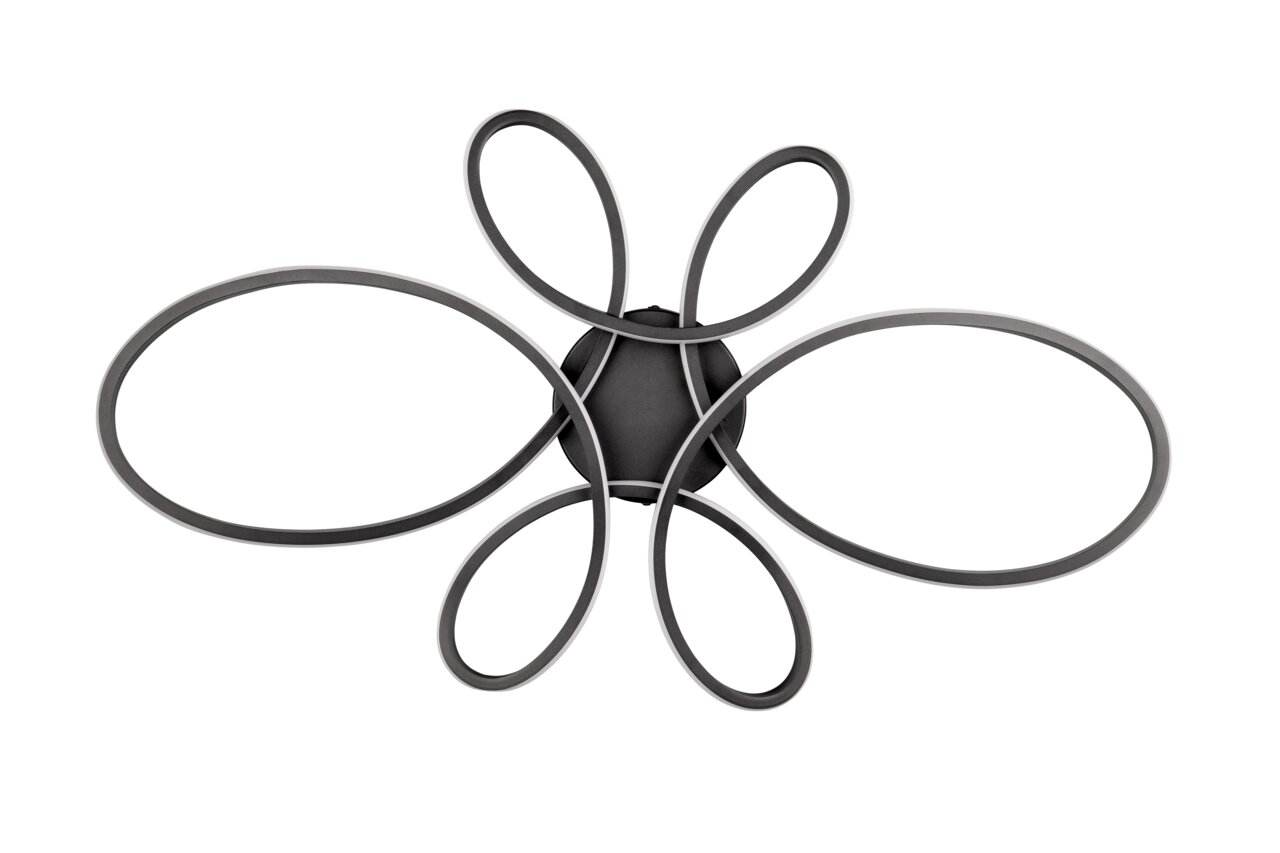 Moderne plafondlamp FLY met gebogen, ovale vormen, gezien van onderaf.