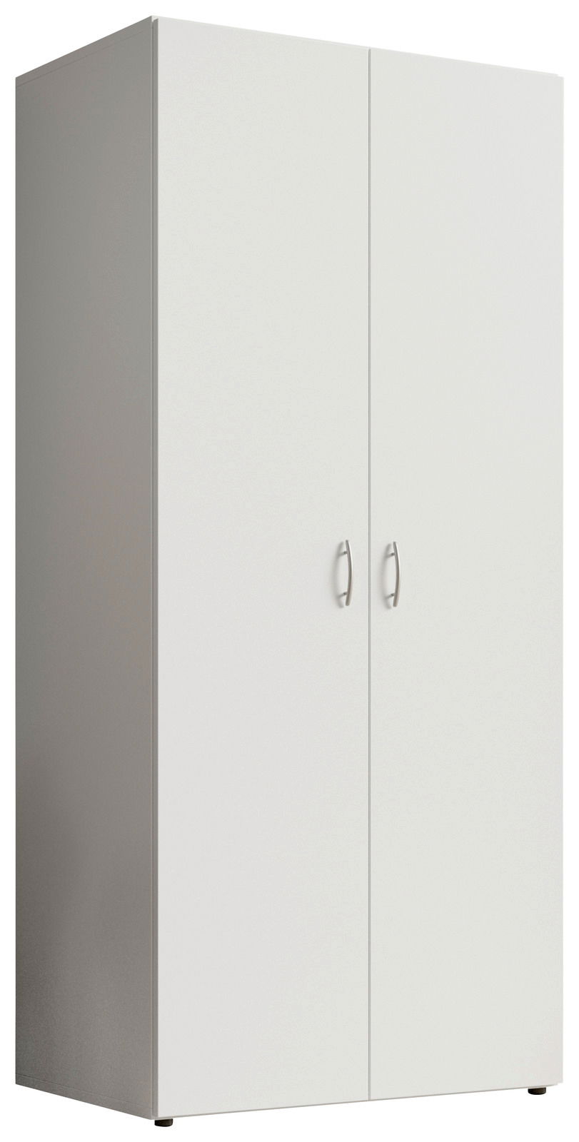 Zweiflügeliger Drehtürenschrank in Weiß, seitliche Perspektive