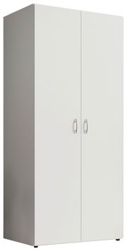 Zweiflügeliger Drehtürenschrank in Weiß, seitliche Perspektive