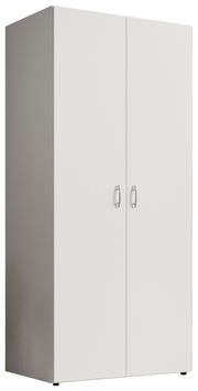 Zweiflügeliger Drehtürenschrank in Weiß, seitliche Perspektive