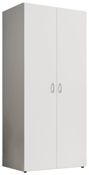 Zweiflügeliger Drehtürenschrank in Weiß, seitliche Perspektive