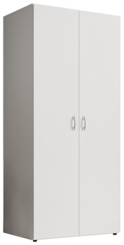Zweiflügeliger Drehtürenschrank in Weiß, seitliche Perspektive