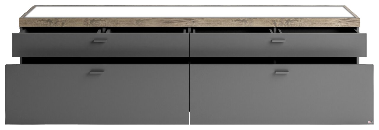 Set one by Musterring TV-Lowboard SET ONE LANCASTER TV-Lowboard in grauer Farbe mit Holzoberfläche, zwei offenen Schubladen und zwei geschlossenen Fächern, Frontalansicht